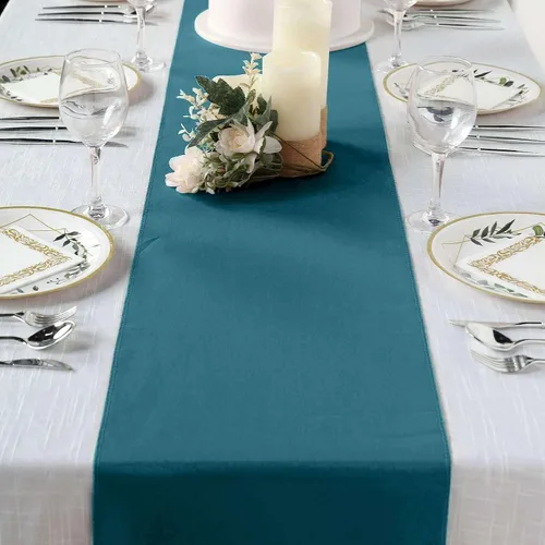 Vista 15 de Efavormart - Camino de mesa de poliéster de alta calidad azul claro para bodas, fiestas de cumpleaños, banquetes, decoración, ajuste rectangular