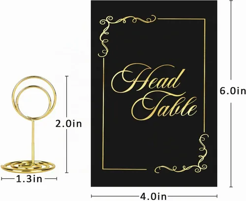 Vista 3 de JOYIT 21 juegos de tarjetas de mesa de boda del 1 al 20 y de la mesa principal con 21 soportes de números de mesas, tarjetas de números de oro negro