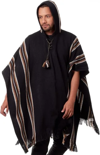 Vista 3 de INTI ALPACA Poncho con capucha de alpaca para hombre, cálido y suave, capa de capa