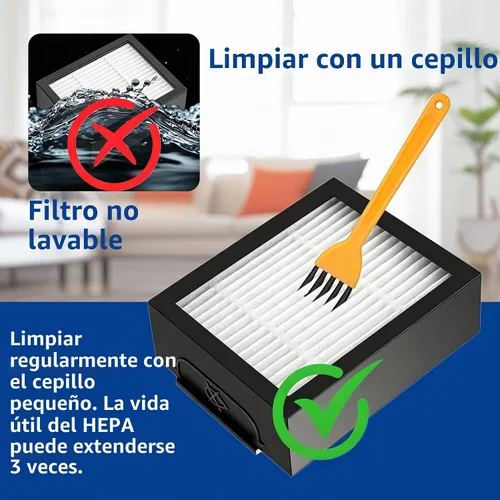 Vista 4 de Piezas de repuesto para Roomba iRobot i7 i7+ i3 i3+ i4 i4+ i5 i5+ i6 i6+ i8 i8+ E5 E6 E7 I,E y Plus versión, 1 juego de cepillo de goma, 4 cepillos