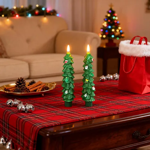 Vista 5 de 3 Piezas Velas de Árbol de Navidad Sin Llama con Control Remoto y Temporizador, Funcionan con Baterías con Llama Parpadeante 3D, Velas Cónicas de 7