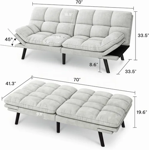 Vista 2 de YITAHOME Convertible Futon Sofa Bed,70" Folding Futon Couch
