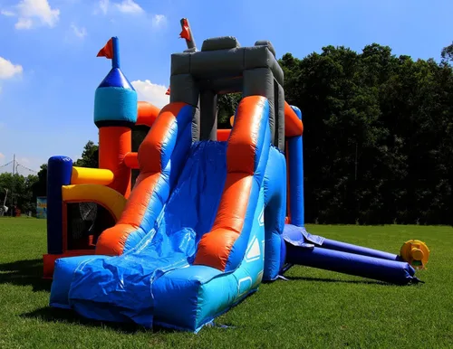 Vista 3 de Castillo inflable de grado comercial de 16 x 12 pies, (PVC resistente), (soplador de 1100 W) - 2 toboganes, hoyo de bolas, aro de baloncesto, casa