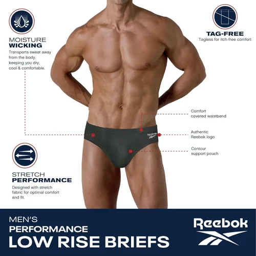 Vista 3 de Reebok Ropa interior para hombre - Calzones de tiro bajo de secado rápido (paquete de 5)