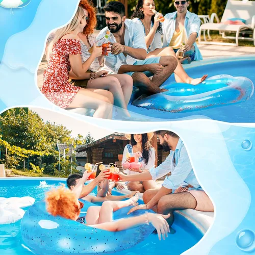 Vista 7 de Flotador inflable de 3 piezas de corazón para piscina, anillos de natación inflables con purpurina, despedida de soltera, tubo flotador, anillo