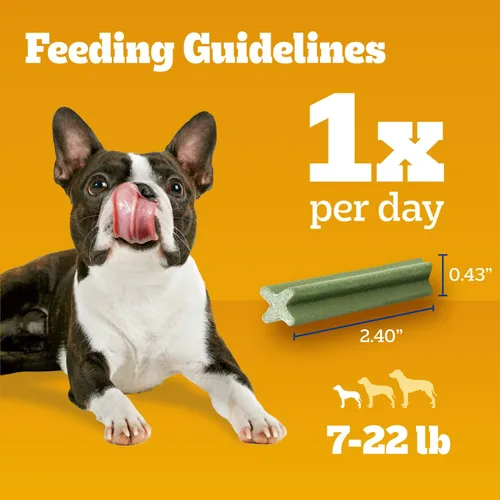 Vista 28 de Pedigree Dentastix Golosinas dentales para perros pequeños de doble sabor, tocino y pollo, bolsa de 5.08 onzas (24 golosinas)