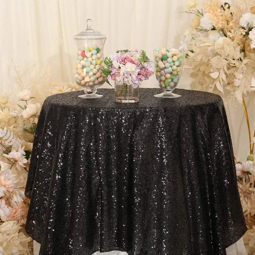 Vista 5 de Mantel cuadrado de lentejuelas negro brillante de Eternal Beauty, para decoración de bodas, fiestas, cumpleaños, baby shower, Navidad, 48"x48