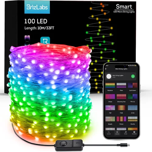 Vista 10 de BrizLabs Guirnalda de luces USB RGB con control remoto, 100 LED de 33 pies
