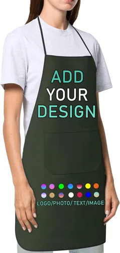 Vista 3 de Delantal personalizado con 2 bolsillos, personalizable con nombre, texto, logotipo, foto, cocina, horneado, delantal de cocina para mujeres y hombres