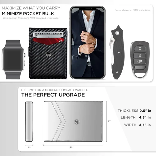 Vista 12 de Suavell Billeteras delgadas de cuero para hombres. Cartera con clip para dinero. Cartera de perfil bajo RFID Cartera minimalista