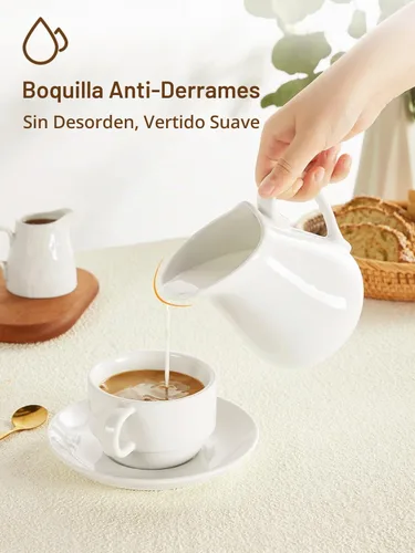 Vista 4 de Jarra de crema de leche de porcelana de 17 onzas con asa, jarra de cerámica blanca