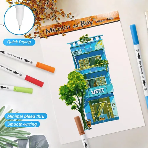 Vista 4 de ZSCM - Juego de 100 rotuladores de punta doble para artista, bolígrafos de colores con punta fina y punta de pincel, para adultos, libros