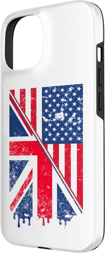 Vista 2 de Funda para iPhone 15 Union Jack y bandera estadounidense para expatriados británicos y estadounidenses