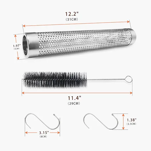 Vista 8 de Tubo de ahumador de pellets para parrilla de gas, tubo de humo de acero inoxidable de 12 pulgadas para ahumar en caliente o frío, 5 horas de humo