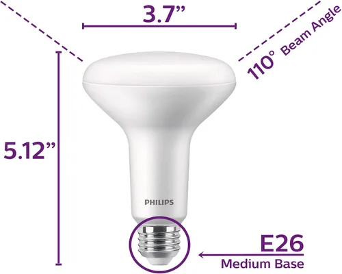 Vista 3 de PHILIPS Bombilla LED sin parpadeo de alto lumen regulable BR30, 1400 lúmenes, luz diurna (5000 K), 15 W = 100 W, base E26, certificado Título 20