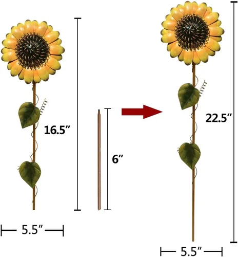 Vista 6 de Estacas de jardín de flores, letrero de metal para patio, estaca decorativa de plantas de girasol, arte de césped, decoración de patio, adornos