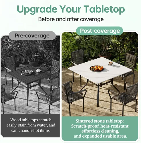 Vista 7 de Square Table Top, 19.6” White Sintered Stone Tabletop, DIY Replacement & Cover Marble Desktop, Scratch & Wear Resistant, Suitable for Indoor &