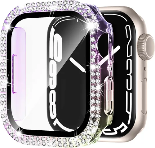 Vista 16 de Adepoy Funda para Apple Watch de 38 mm Serie 3/2/1 con protector de pantalla de vidrio templado, doble Bling Case Crystal Diamonds Bumper Total Hard