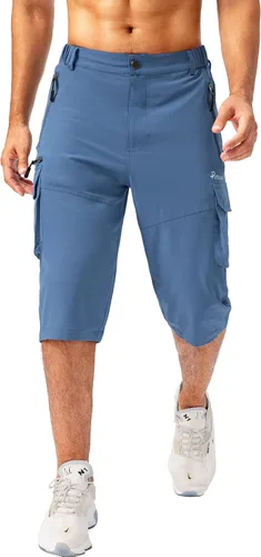 Vista 2 de Pudolla Men's Capri Pants Quick Dry 34 Long Shorts with 6 Pockets for Fishing Golf Athletic Hiking