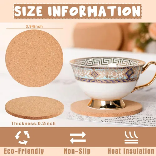 Vista 2 de Didaey Juego de 200 posavasos de corcho para bebida de 4 pulgadas, absorbentes de madera en blanco, gruesos, para copas de vino, tazas