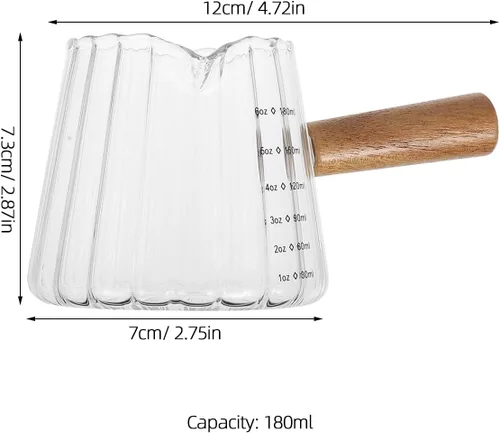 Vista 2 de Kichvoe Vaso de chupito de espresso de 6 onzas con mango de madera, jarra triple de vidrio de borosilicato con escala, vasos de chupito de espresso