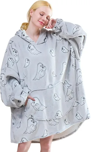 Vista 17 de Moinlizy - Sudadera con capucha tipo manta extragrande, portátil con capucha y bolsillo, de grueso sherpa, para mujeres y hombres adultos