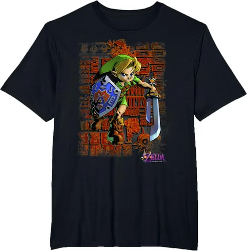 Vista 33 de Legend of Zelda Majoras Mask Link Action Retrato Camiseta Negro