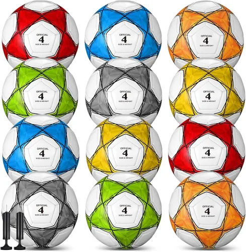 Vista 10 de Deekin 12 pelotas de fútbol a granel con bomba desinflada, tamaños 3, 4, 5, tamaño oficial, pelota de fútbol deportiva para niños, jóvenes