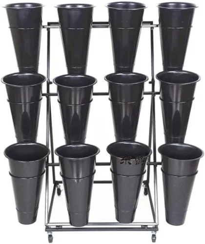 Vista 6 de Soporte de exhibición de flores, soporte de metal para plantas con cubos, estante de carrito de plantas móviles de alta resistencia, para patio