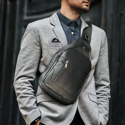 Vista 2 de Polare - Bolso bandolera de piel de vacuno impermeable y casual para hombre