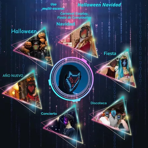 Vista 5 de JDBMAOYE Máscara LED, Máscara Iluminada con Detección de Gestos, Máscara LED para Disfraz de Halloween, Mascarada, Fiesta de Cosplay 50 patrones