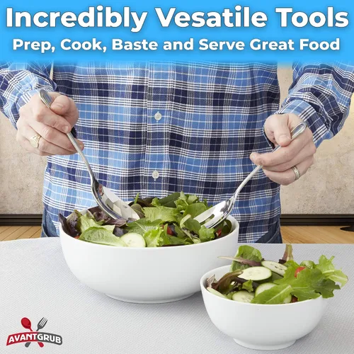Vista 5 de Cuchara de servir resistente de 9 pulgadas de alta calidad. Cucharas elegantes de acero inoxidable para pasta y guarniciones. Cubertería para bufé