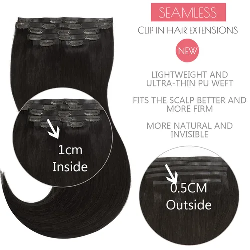 Vista 2 de Loxxy Extensiones de cabello humano sin costuras con clip para mujer, ultra invisible, trama de poliuretano, extensiones de cabello con clip
