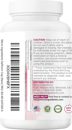 Vista 7 de Micro Ingredients Saffron+ Advanced Supplements, 60 cápsulas vegetarianas – 10 en 1 con extracto de azafrán, vitamina C soluble en grasa de alta