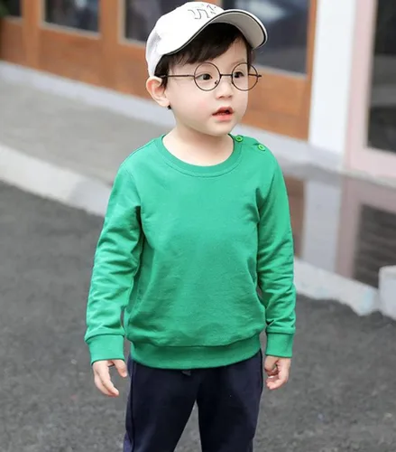 Vista 2 de Sudadera de algodón sólido con cuello redondo para niños y niñas