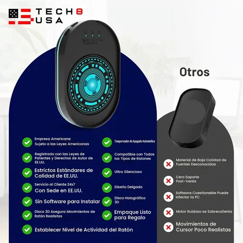 Vista 7 de TECH8 USA Dispositivo Desplazante de Mouse, Desplazador de Mouse Indetectable para Laptops, PC, Sin Software, Movimiento Aleatorio, Patentado