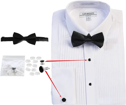 Vista 4 de Gioberti Men's Kent Lay Down Collar Long Sleeve Tuxedo Dress Shirt with Bow Tie