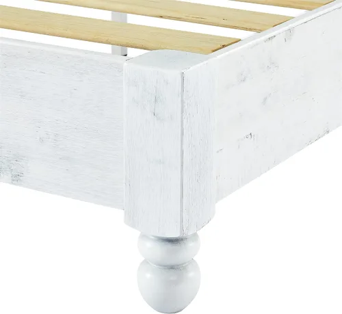 Vista 6 de MUSEHOMEINC Base de cama de plataforma de madera maciza, estilo rústico, base de colchón (no necesita somier), acabado blanco lavado