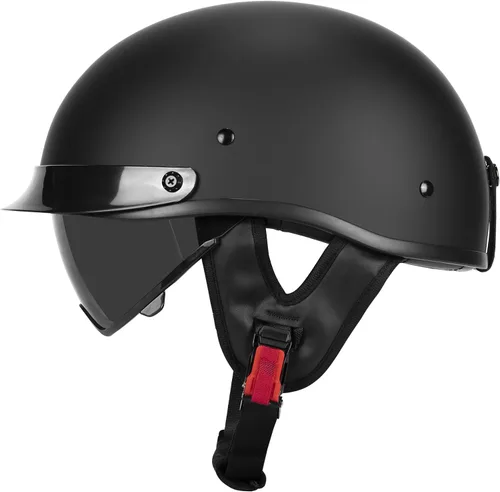 Vista 9 de Medio casco de motocicleta con visera para adultos y jóvenes, cascos retro aprobados por DOT para hombres y mujeres, compatibles con ciclomotor