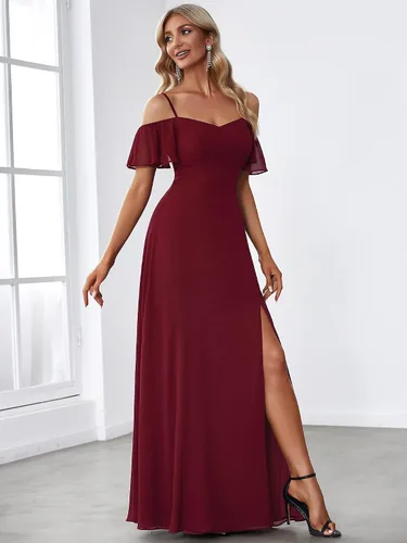 Vista 3 de Ever-Pretty Vestidos de dama de honor de gasa con mangas y hombros descubiertos para mujer 0237