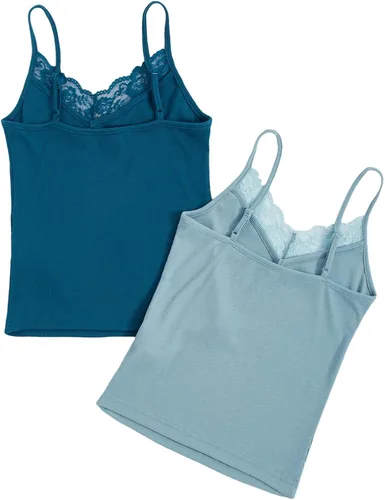 Vista 2 de SweatyRocks Camiseta sin mangas con cuello en V para mujer 2 piezas con tirantes delgados tirantes delgados camisola