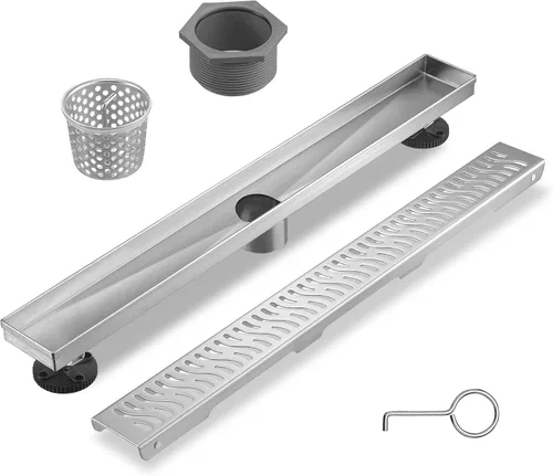 Vista 12 de Sharp-tec Drenaje de ducha lineal, drenaje de ducha de 24 pulgadas con cubierta de patrón extraíble, drenaje rectangular de acero inoxidable 304