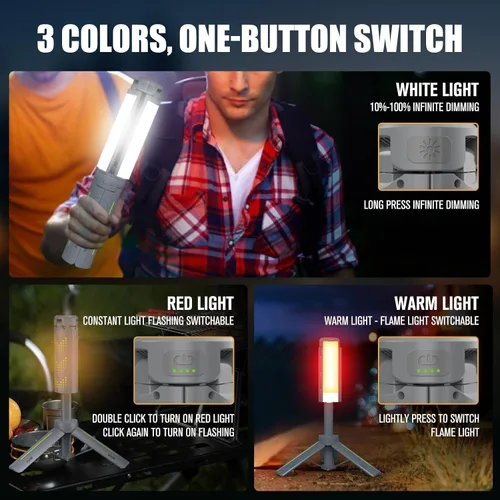 Vista 9 de BUBRA Luces telescópicas de campamento de 40 pulgadas con soporte, luz LED recargable de trabajo de 8000 mAh y linterna de campamento, lámpara