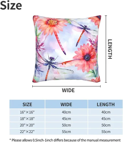 Vista 2 de Juego de 2 fundas de almohada de primavera y verano, diseño de libélula y flor, fundas para sofá, oficina, dormitorio, decoración del hogar, 16 x 16