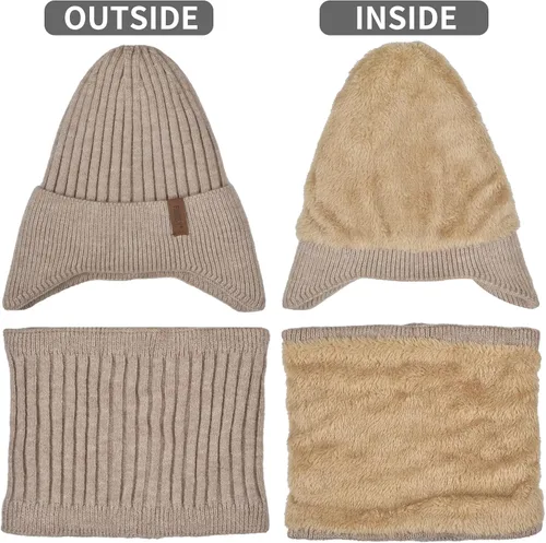 Vista 5 de Men Winter Beanie Hat Touchscreen Gloves Neck Warmer 3 in 1 Set with Fleece Lined