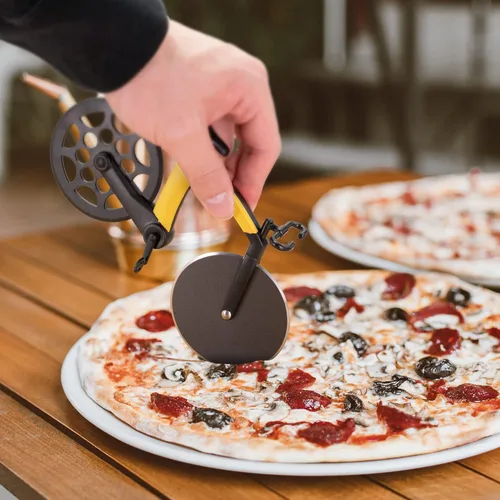 Vista 6 de Rueda cortadora de pizza para bicicleta con soporte, cuchillo de pizza de acero inoxidable de 2.4 pulgadas, superficie esmerilada antiadherente