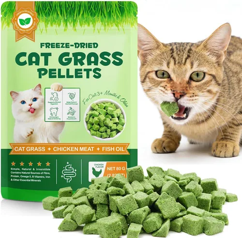 Vista 10 de Palito de hierba para gatos de 2.12 oz, secado congelado, bocadillos para limpieza de dientes y eliminación de bolas de pelo, sabor natural a pollo