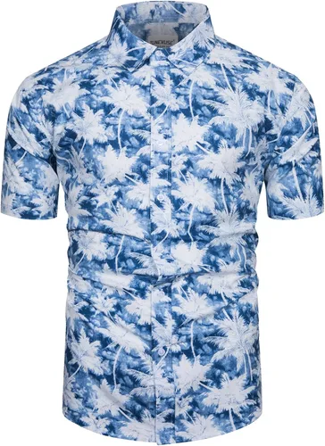 Vista 19 de TUNEVUSE - Camisa de manga corta para hombre con botones, diseño floral, camisa hawaiana de playa de verano de algodón Estampado de plátano.