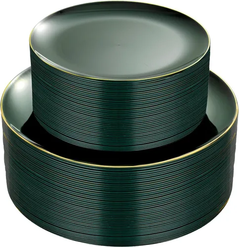 Vista 16 de PULOTE 100 piezas de platos de plástico negro desechables - Premium resistente 50 platos negros para cena, 50 platos para postre/ensalada - Ideal