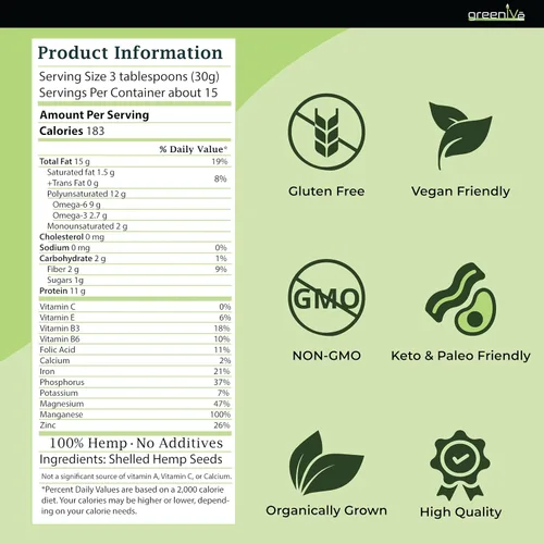 Vista 2 de GreenIVe Semillas de cáñamo de 1 libra – Cáñamo americano, empacadas en Estados Unidos, semillas de cáñamo sin cáscara cruda – Proteína a base